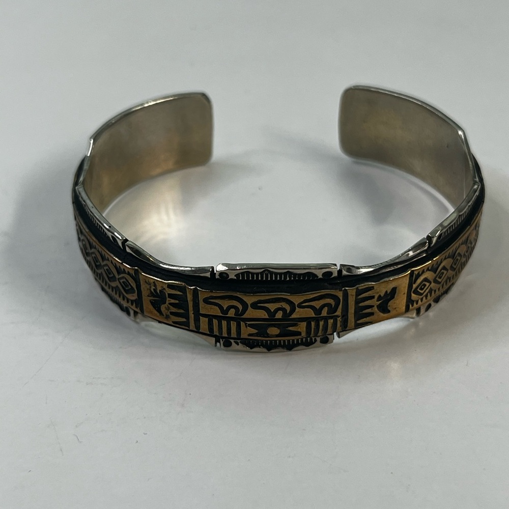 Vintage Sterling Silver Storyteller Style Bracelet‎ With Brass Overlay